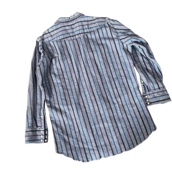 Vtg Saddle King Western Shirt Mens 2X: 18.5 Long Sleeve Blue Stripe Pearl Snap - Picture 5 of 9